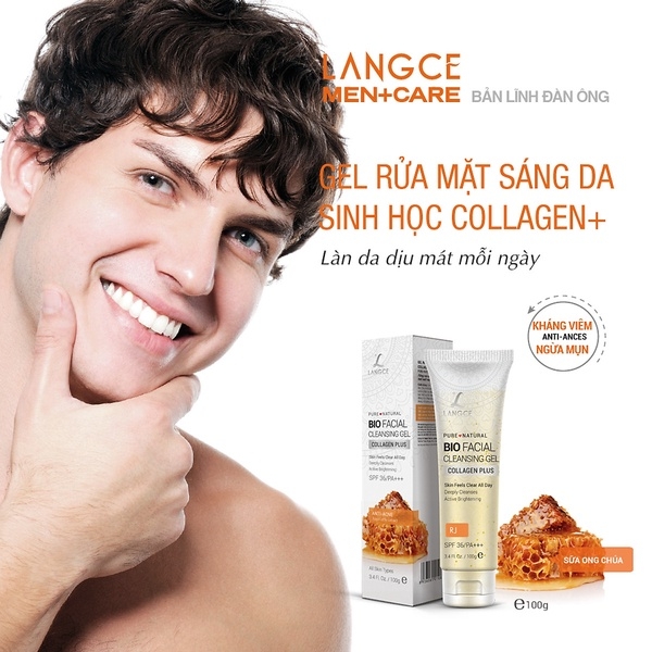 GEL RỬA MẶT COLLAGEN SỮA ONG CHÚA ĐẸP DA, NGỪA MỤN DÀNH CHO NAM - LANGCE