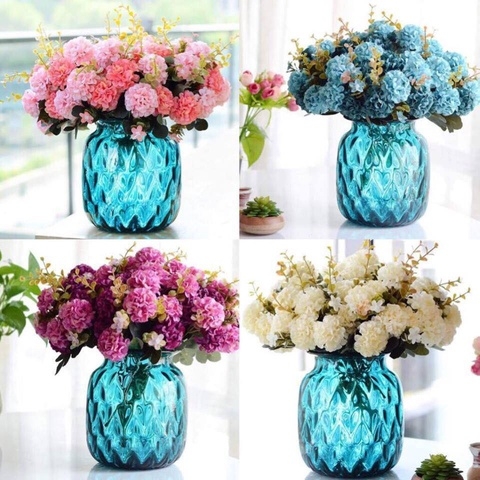 HOA GIẢ, CÀNH 10 BÔNG HOA LỤA TÚ CẦU NHỎ SIÊU
