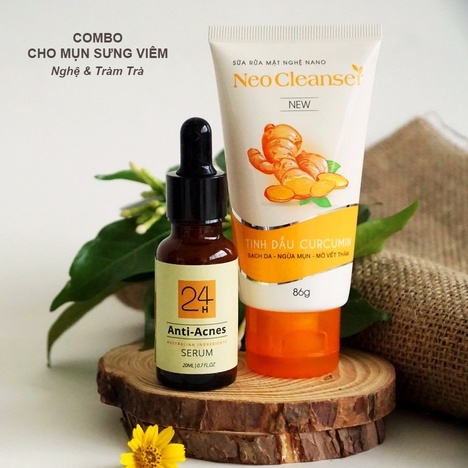 BỘ ĐÔI CHO MỤN SƯNG ĐỎ, SỮA RỬA MẶT NGHỆ NEO CLEANSER 86G & SERUM TRÀM TRÀ 24H ANTI-ACNES 20ML - NEO CLEANSER
