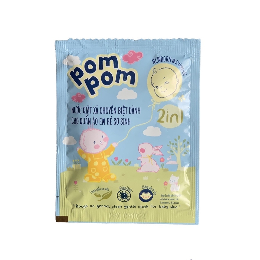 THÙNG 240 GÓI] GEL GIẶT XẢ NEWBORN DÀNH CHO BÉ SƠ SINH (0 - 12 THÁNG)- GÓI DÙNG THỬ 20ML - POM POM