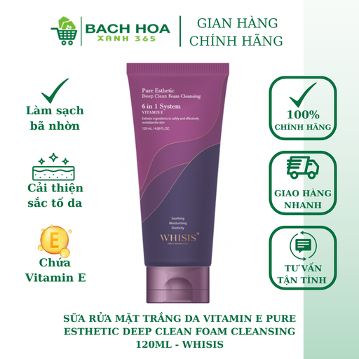 SỮA RỬA MẶT TRẮNG DA VITAMIN E PURE ESTHETIC DEEP CLEAN FOAM CLEANSING 120ML - WHISIS