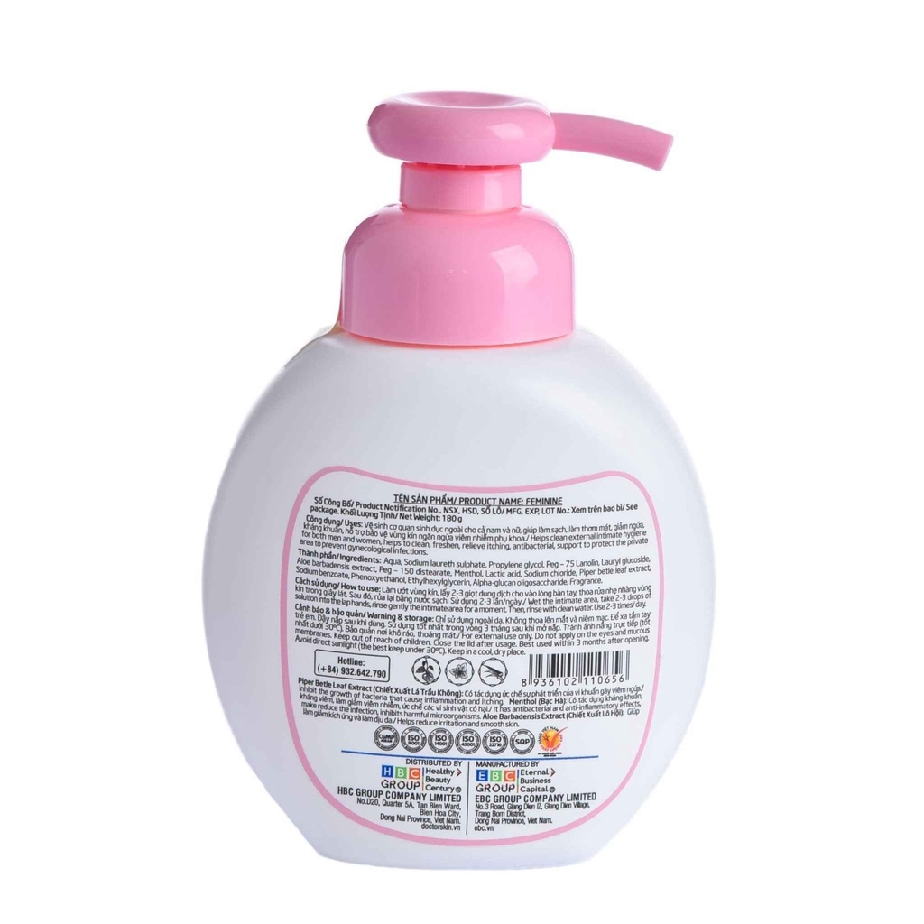 DUNG DỊCH VỆ SINH PHỤ NỮ CHIẾT XUẤT LÁ TRẦU KHÔNG DỊU NHẸ DOCTORSKIN 180G