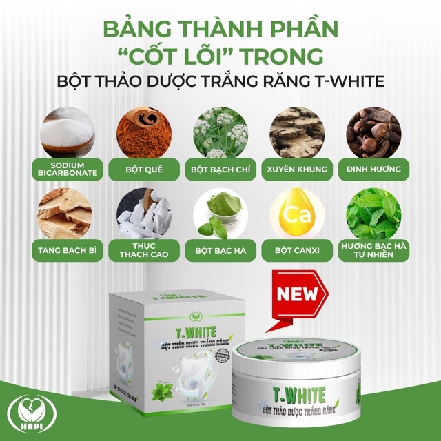 BỘT TRẮNG RĂNG TWHITE GIÚP LÀM TRẮNG RĂNG, GIẢM Ố VÀNG, HÔI MIỆNG, NHIỆT MIỆNG - HAPI