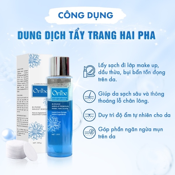 COMBO NƯỚC TẨY TRANG HAI PHA 200G VÀ SỬA RỬA MẶT TẨY TẾ BÀO CHẾT DƯỠNG ẨM 100G - ORIBE