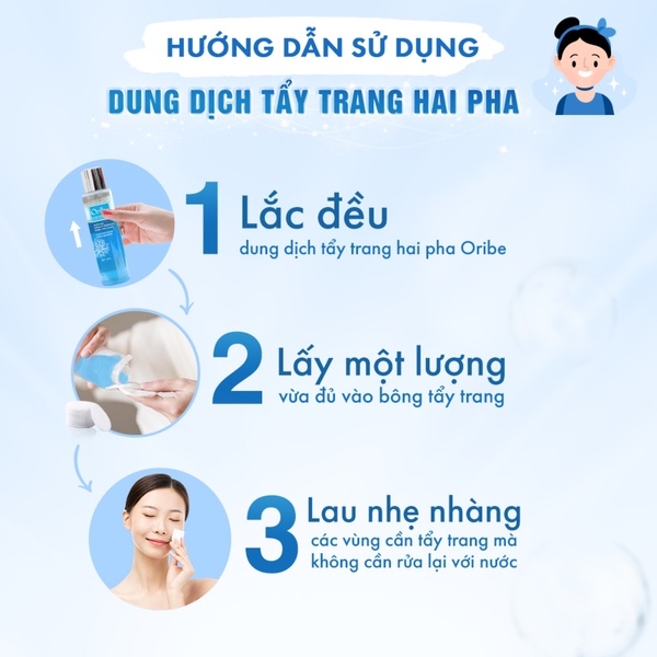 COMBO NƯỚC TẨY TRANG HAI PHA 200G VÀ SỬA RỬA MẶT TẨY TẾ BÀO CHẾT DƯỠNG ẨM 100G - ORIBE