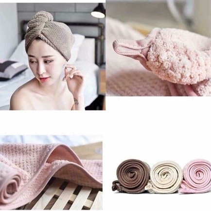 KHĂN QUẤN Ủ TÓC SIÊU THẤM MÀU TRƠN, KHĂN MŨ LÀM KHÔ TÓC SIÊU TIỆN ÍCH - DMASTORE