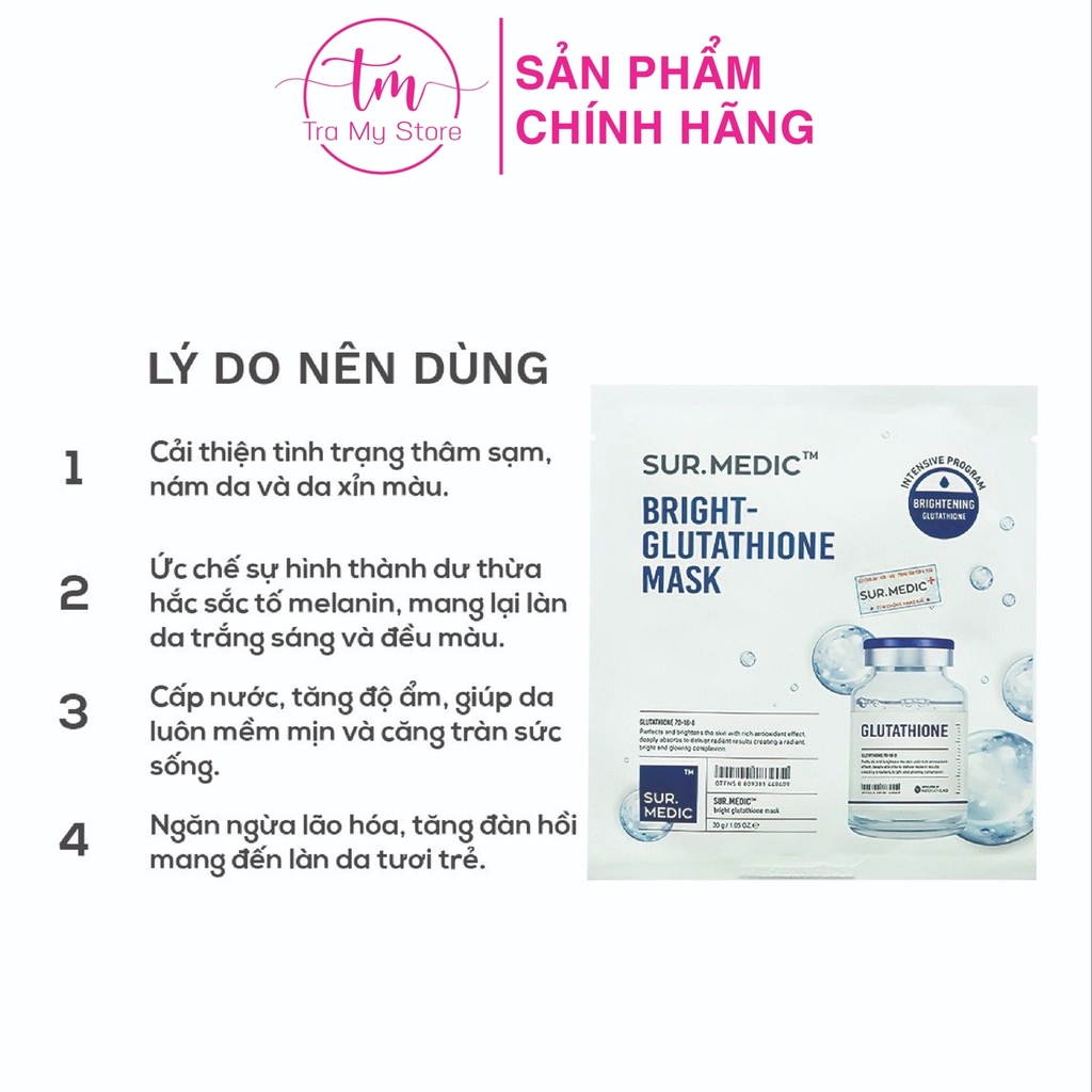 MẶT NẠ DƯỠNG TRẮNG SUR MEDIC BRIGHT GLUTATHIONE MASK HỘP 10 MIẾNG - GLUTATHIONE MASK