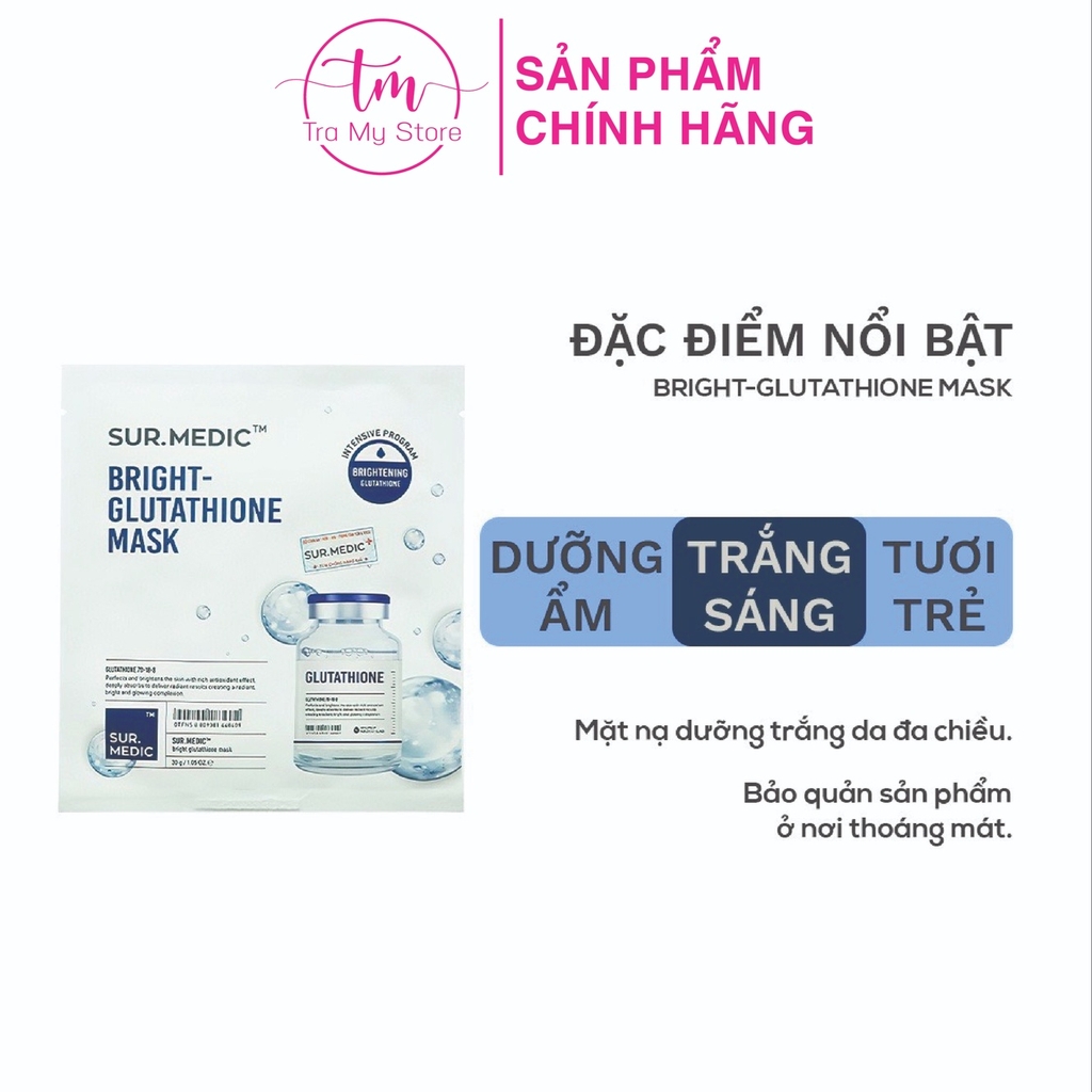 MẶT NẠ DƯỠNG TRẮNG SUR MEDIC BRIGHT GLUTATHIONE MASK HỘP 10 MIẾNG - GLUTATHIONE MASK