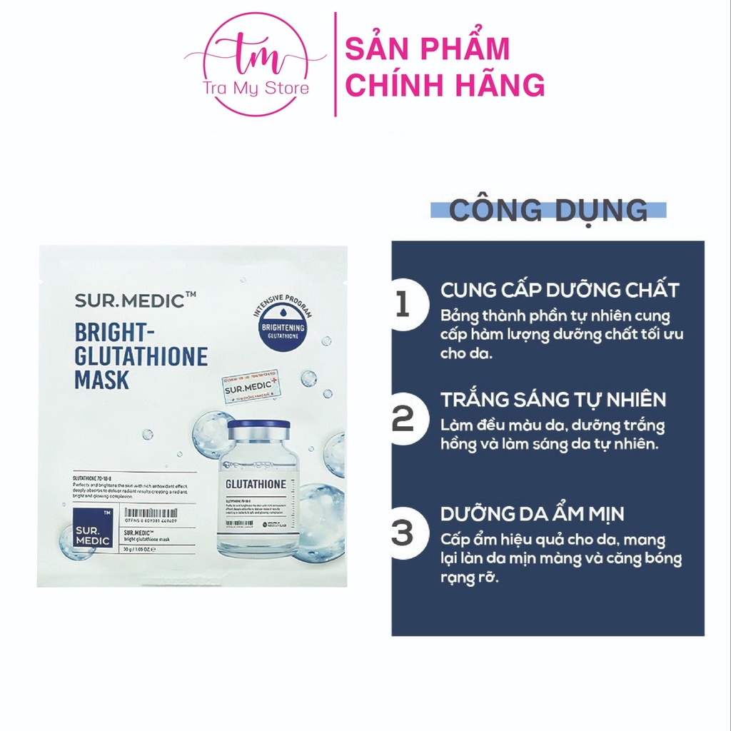 MẶT NẠ DƯỠNG TRẮNG SUR MEDIC BRIGHT GLUTATHIONE MASK HỘP 10 MIẾNG - GLUTATHIONE MASK