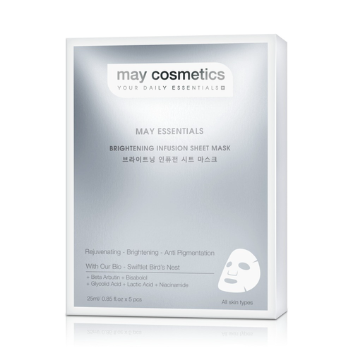 HỘP 5 MIẾNG MẶT NẠ MAY ESSENTIALS BRIGHTENING INFUSION SHEET MASK - MAY COSMETICS