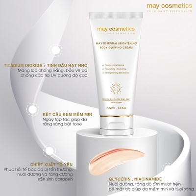 KEM DƯỠNG MAY ESSENTIALS BRIGHTENING BODY GLOWING CREAM - MAY COSMETICS