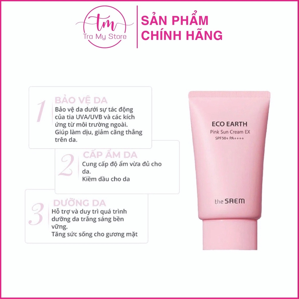KEM CHỐNG NẮNG GIẢM DẦU, NÂNG TONE DA SÁNG HỒNG PINK SUN CREAM EX SPF50+/PA++++ - THE SAEM
