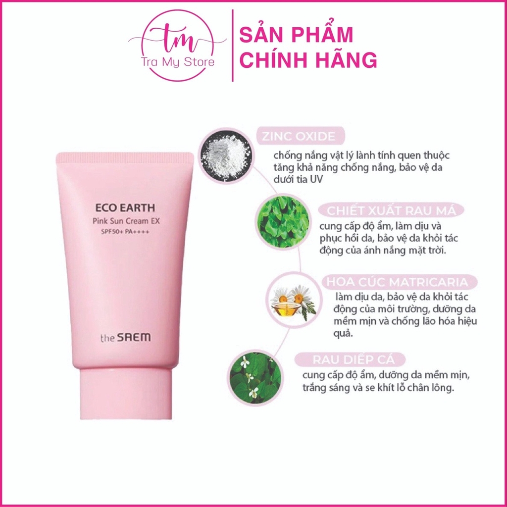 KEM CHỐNG NẮNG GIẢM DẦU, NÂNG TONE DA SÁNG HỒNG PINK SUN CREAM EX SPF50+/PA++++ - THE SAEM