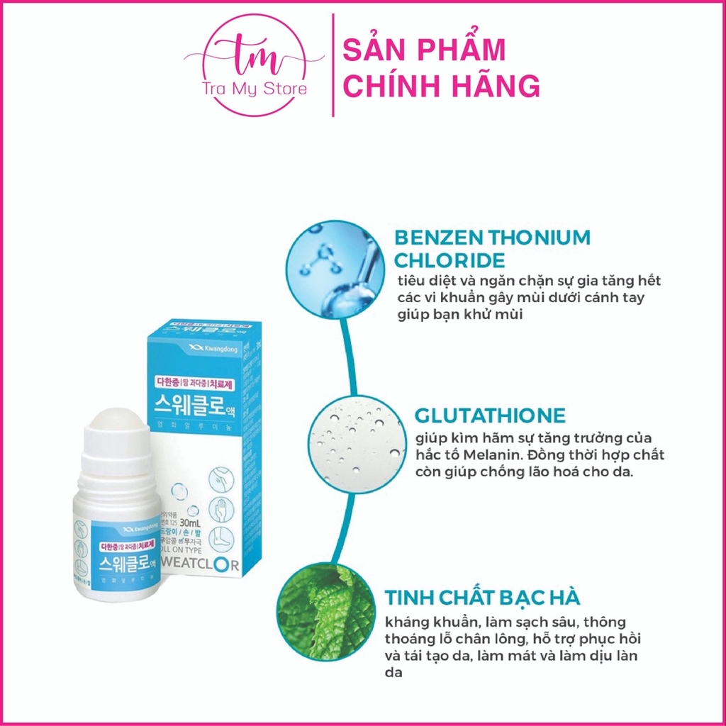 LĂN KHỬ MÙI ĐẶC TRỊ HÔI NÁCH SWEATCLOR 30ML - KWANGDONG