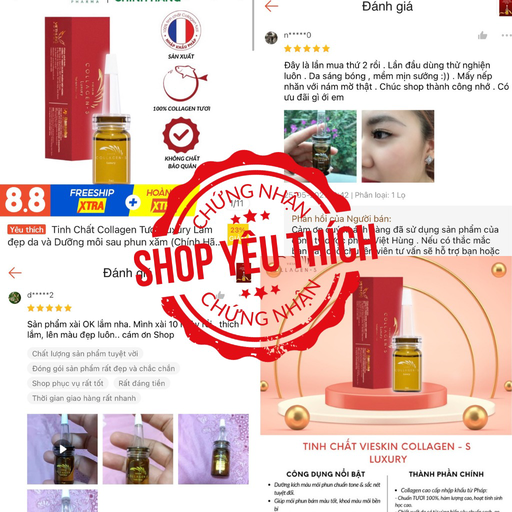 TINH CHẤT VIESKIN COLLAGEN -S LUXURY DƯỠNG KÍCH MÀU MÔI SAU PHUN XĂM VÀ TRẺ HÓA CĂNG BÓNG, PHỤC HỒI DA CHUYÊN SÂU