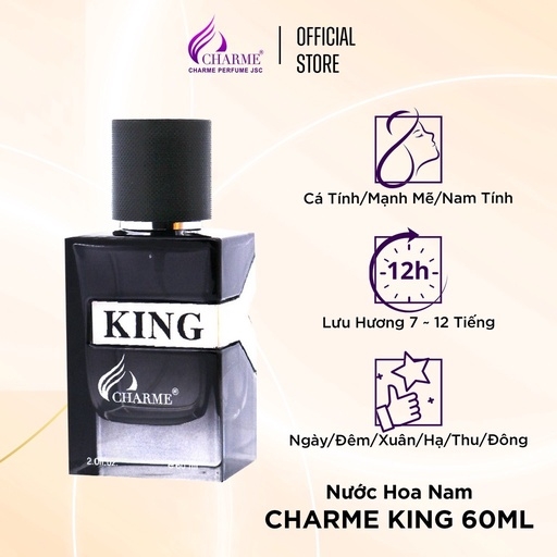 NƯỚC HOA NAM CHARME KING CHÍNH HÃNG LƯU HƯƠNG THƠM LÂU 7-12 TIẾNG HƯƠNG GỖ ĐẦY LÔI CUỐN 60ML - CHARME