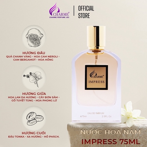 NƯỚC HOA NAM CHARME IMPRESS 75ML LƯU HƯƠNG LÂU PHONG CÁCH QUYẾN RŨ, LÔI CUỐN, NAM TÍNH, LỊCH LÃM CHÍNH HÃNG