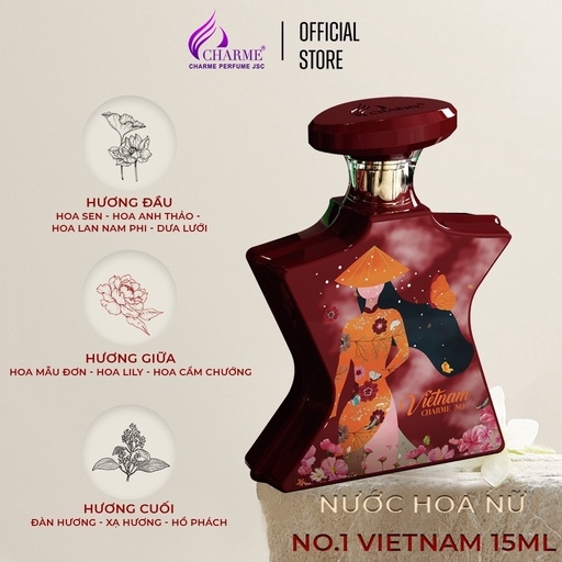 NƯỚC HOA NỮ CHARME N0.1 VIETNAM 15ML HƯƠNG HOA SEN NHẸ NHÀNG THANH MÁT TINH TẾ CHÍNH HÃNG