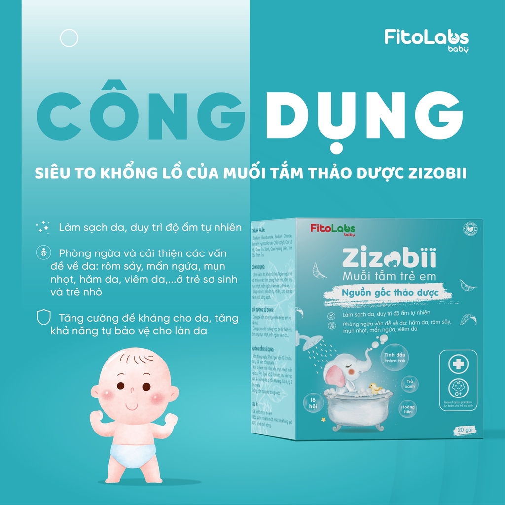 MUỐI TẮM THẢO DƯỢC ZIZOBII FITOLABS KHÁNG KHUẨN, DƯỠNG ẨM HỘP 20 GÓI