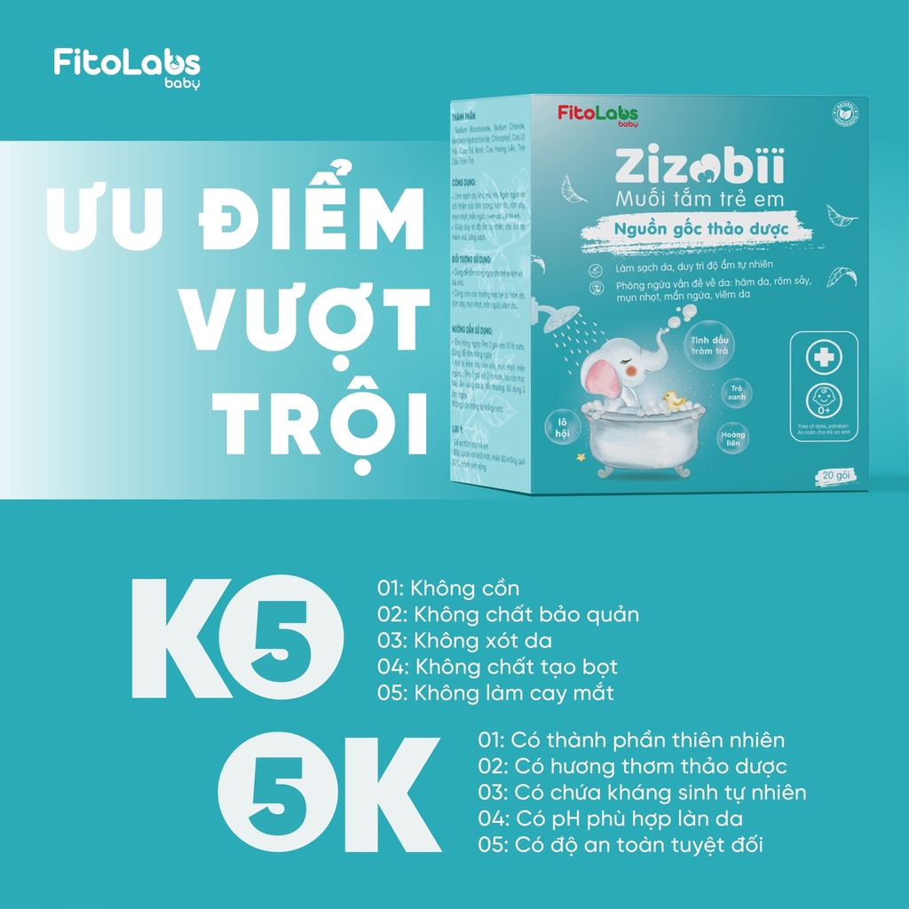 MUỐI TẮM THẢO DƯỢC ZIZOBII FITOLABS KHÁNG KHUẨN, DƯỠNG ẨM HỘP 20 GÓI
