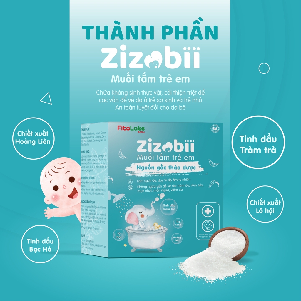 MUỐI TẮM THẢO DƯỢC ZIZOBII FITOLABS KHÁNG KHUẨN, DƯỠNG ẨM HỘP 20 GÓI