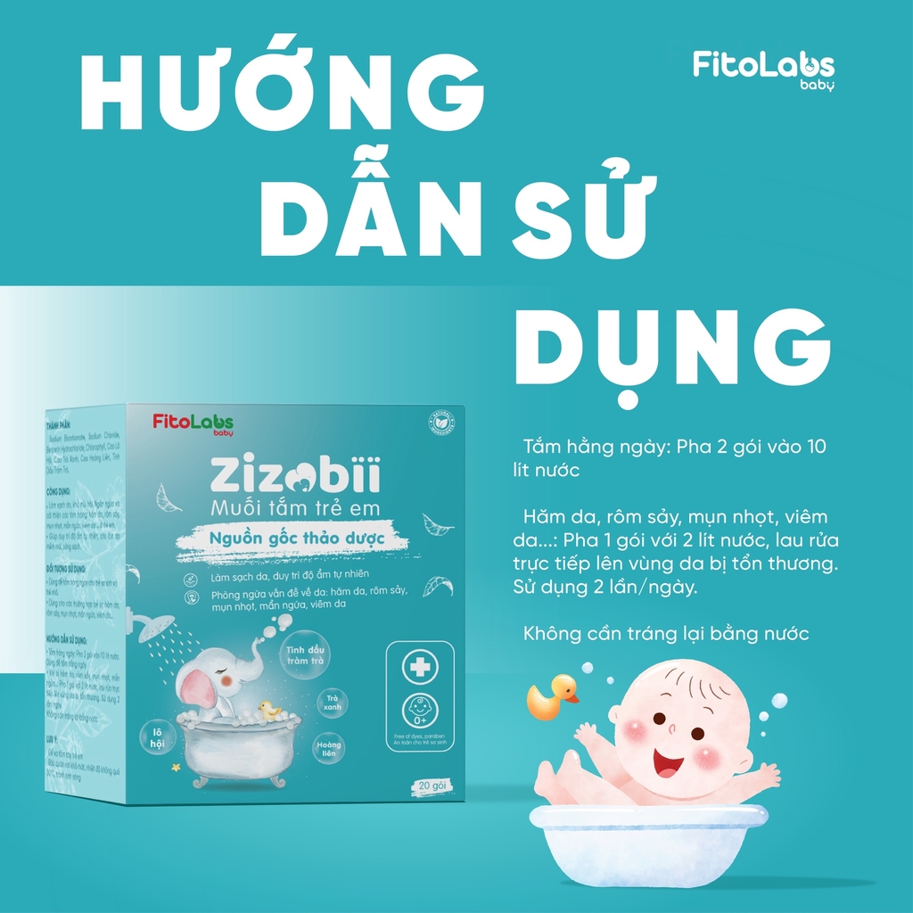MUỐI TẮM THẢO DƯỢC ZIZOBII FITOLABS KHÁNG KHUẨN, DƯỠNG ẨM HỘP 20 GÓI
