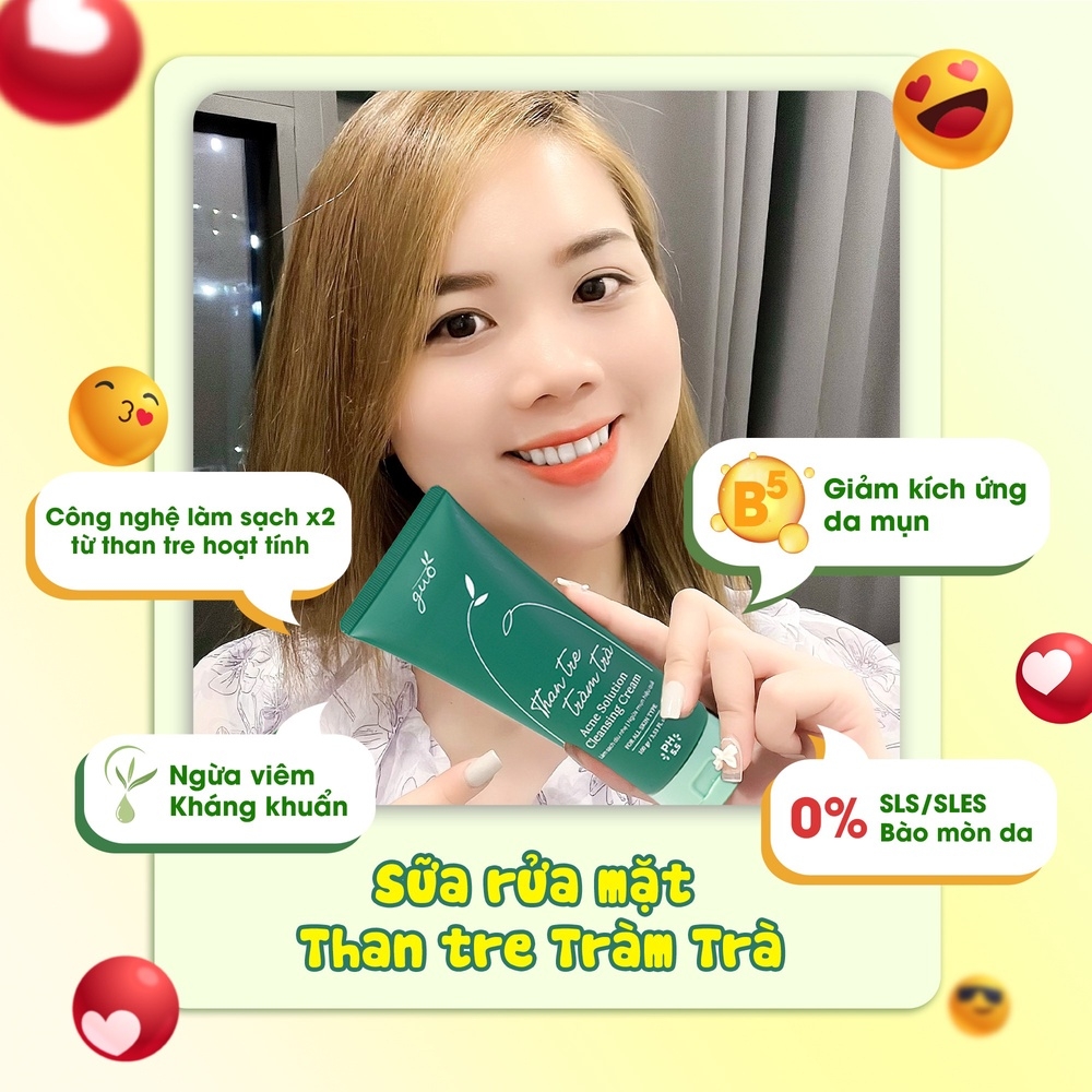 [100GR] SỮA RỬA MẶT THAN TRE TRÀM TRÀ KIỀM DẦU 8 TIẾNG, NGỪA MỤN, KHÔNG KHÔ DA - GUO
