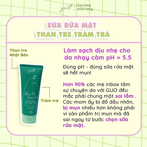 [100GR] SỮA RỬA MẶT THAN TRE TRÀM TRÀ KIỀM DẦU 8 TIẾNG, NGỪA MỤN, KHÔNG KHÔ DA - GUO