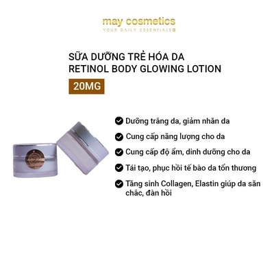 KEM DƯỠNG BAN ĐÊM MAY ESSENTIALS RETINOL BODY GLOWING LOTION 20MG - MAY COSMETICS