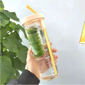 BÌNH NƯỚC DETOX TRONG SUỐT 700ML CÓ NGĂN CHỨA HOA QUẢ VÀ ỐNG HÚT TIỆN LỢI CTB114 - BECHIP