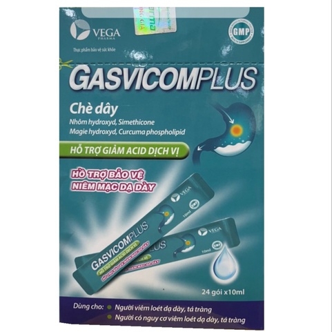 GEL UỐNG HỖ TRỢ GIẢM ĐAU DẠ DÀY, TÁ TRÀNG, TRÀO NGƯỢC DẠ DÀY THỰC QUẢN HỘP 24 GÓI X 10ML GASVICOMPLUS - VEGA PHARMA