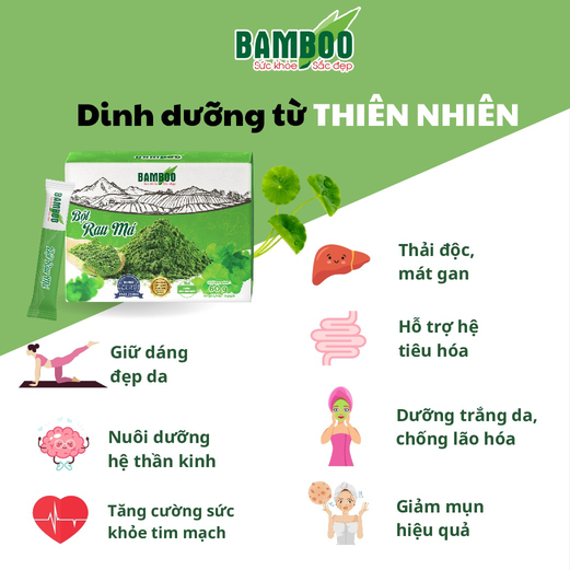 COMBO DETOX DƯỠNG DA GIẢM MỤN BỘT RAU MÁ - TÍA TÔ BAMBOO NGUYÊN CHẤT