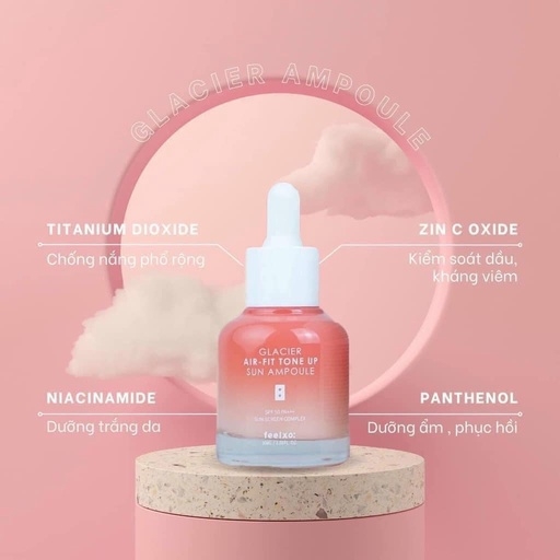 TINH CHẤT CHỐNG NẮNG DƯỠNG TRẮNG NÂNG TONE FEELXO GLACIER AIR- FIT TONE UP SUN AMPOULE SPF50+/PA+++ 30ML - PINK TONE UP
