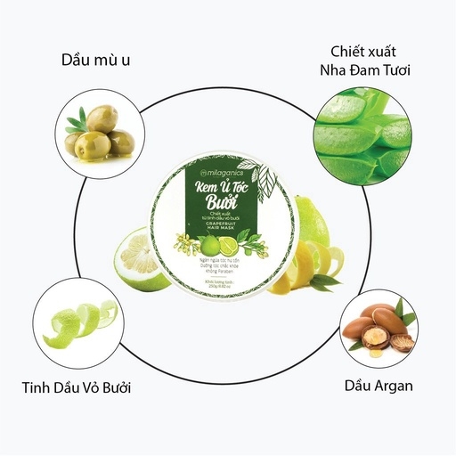COMBO 2 KEM Ủ TÓC BƯỞI PHỤC HỒI TÓC HƯ TỔN, KÍCH THÍCH MỌC TÓC TỪ TINH DẦU BƯỞI NGUYÊN CHẤT 250G - MILAGANICS