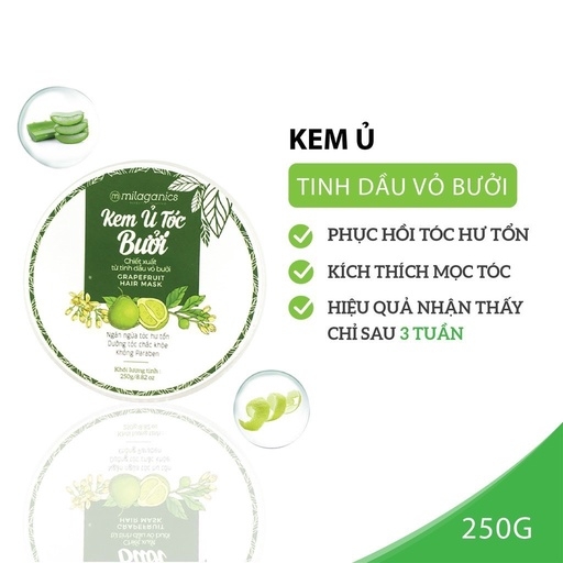 COMBO 2 KEM Ủ TÓC BƯỞI PHỤC HỒI TÓC HƯ TỔN, KÍCH THÍCH MỌC TÓC TỪ TINH DẦU BƯỞI NGUYÊN CHẤT 250G - MILAGANICS