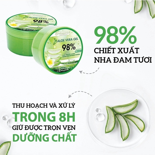COMBO 2 GEL NHA ĐAM DƯỠNG ẨM VÀ LÀM MỀM DA - GEL LÔ HỘI 98% ALOE VERA GEL (300ML/HŨ) - MILAGANICS