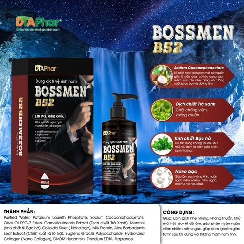 DUNG DỊCH VỆ SINH NAM BOSSMEN B52 HỖ TRỢ LÀM SẠCH KHÁNG KHUẨN GIỮ HƯƠNG LÂU TẠO CẢM GIÁC THOẢI MÁI CHAI 100ML