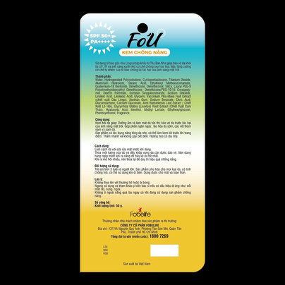 KEM CHỐNG NẮNG FO'U SPF50+ PA++++ NÂNG TONE, KHÔNG GÂY BẾT DÍNH CÓ THỂ DÙNG TOÀN THÂN 50G - FOBELIFE