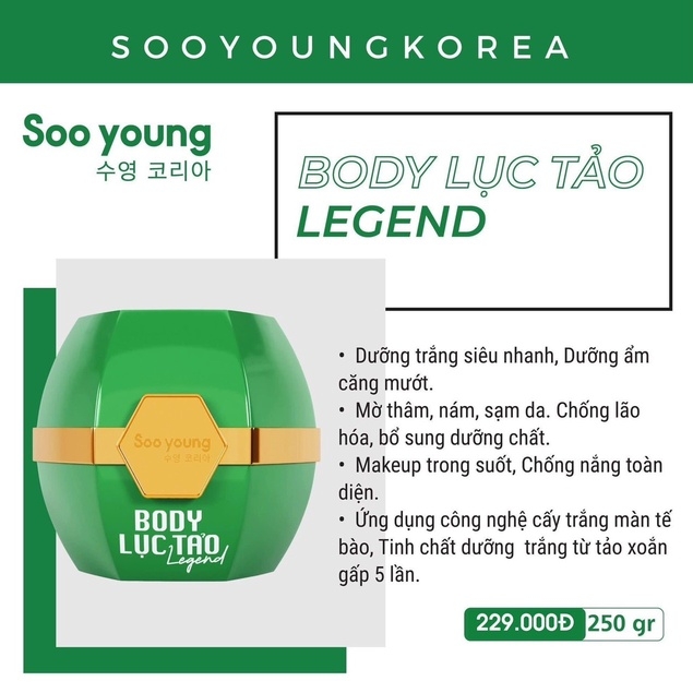 COMBO 5 KEM BODY LỤC TẢO LEGEND - SOO YOUNG
