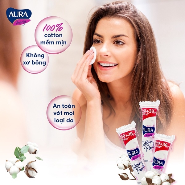 COMBO3 BÔNG TẨY TRANG CHÍNH HÃNG 150 MIẾNG- AURA