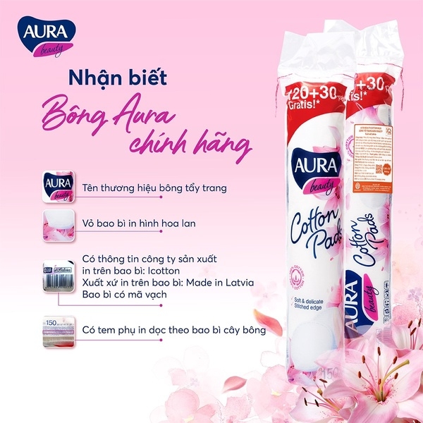 COMBO3 BÔNG TẨY TRANG CHÍNH HÃNG 150 MIẾNG- AURA