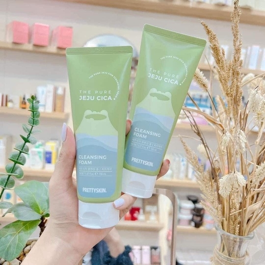 SỮA RỬA MẶT RAU MÁ PRETTY SKIN HÀN QUỐC THE PURE JEJU CICA CLEANSING FOAM 150ML