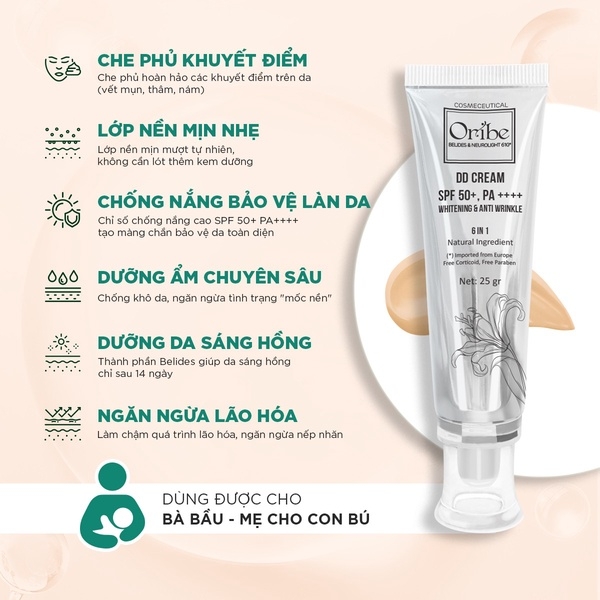 KEM NỀN CHE KHUYẾT ĐIỂM KIỀM DẦU DƯỠNG TRẮNG DA DD CREAM ORIBE 25G