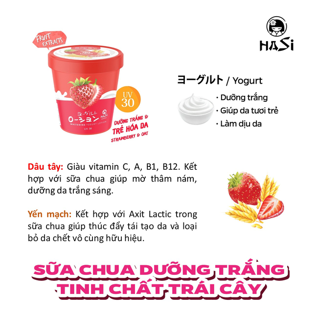 KEM DƯỠNG TRẮNG BODY HASI WHITENING YOGURT LOTION UV30 - CHIẾT XUẤT YAUA VÀ TRÁI CÂY