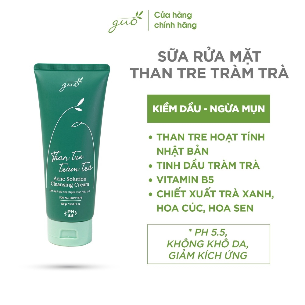 [100GR] SỮA RỬA MẶT THAN TRE TRÀM TRÀ KIỀM DẦU 8 TIẾNG, NGỪA MỤN, KHÔNG KHÔ DA - GUO