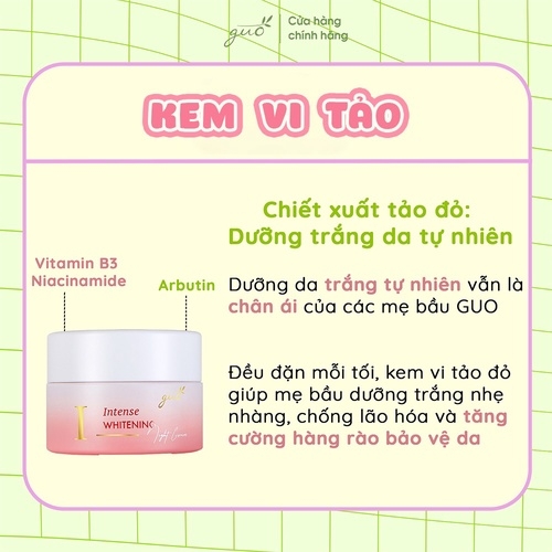 KEM VI TẢO ĐỎ DƯỠNG ẨM TRẮNG DA TỰ NHIÊN, MỜ THÂM NÁM CHO DA NHẠY CẢM 100% THIÊN NHIÊN - GUO