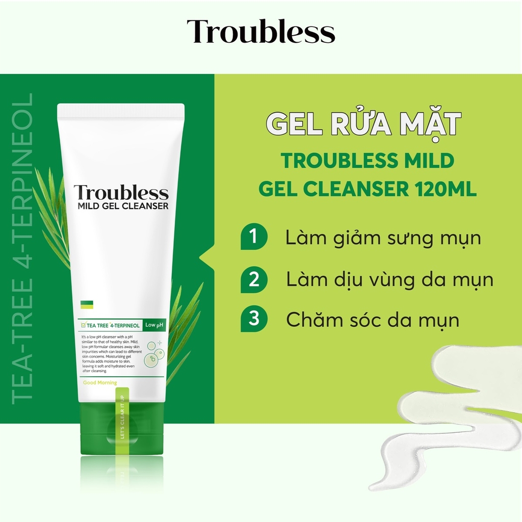 GEL RỬA MẶT TẠO BỌT TROUBLESS DỊU NHẸ HỖ TRỢ KIỂM SOÁT NHỜN MỤN, LÀM SẠCH SÂU 120ML