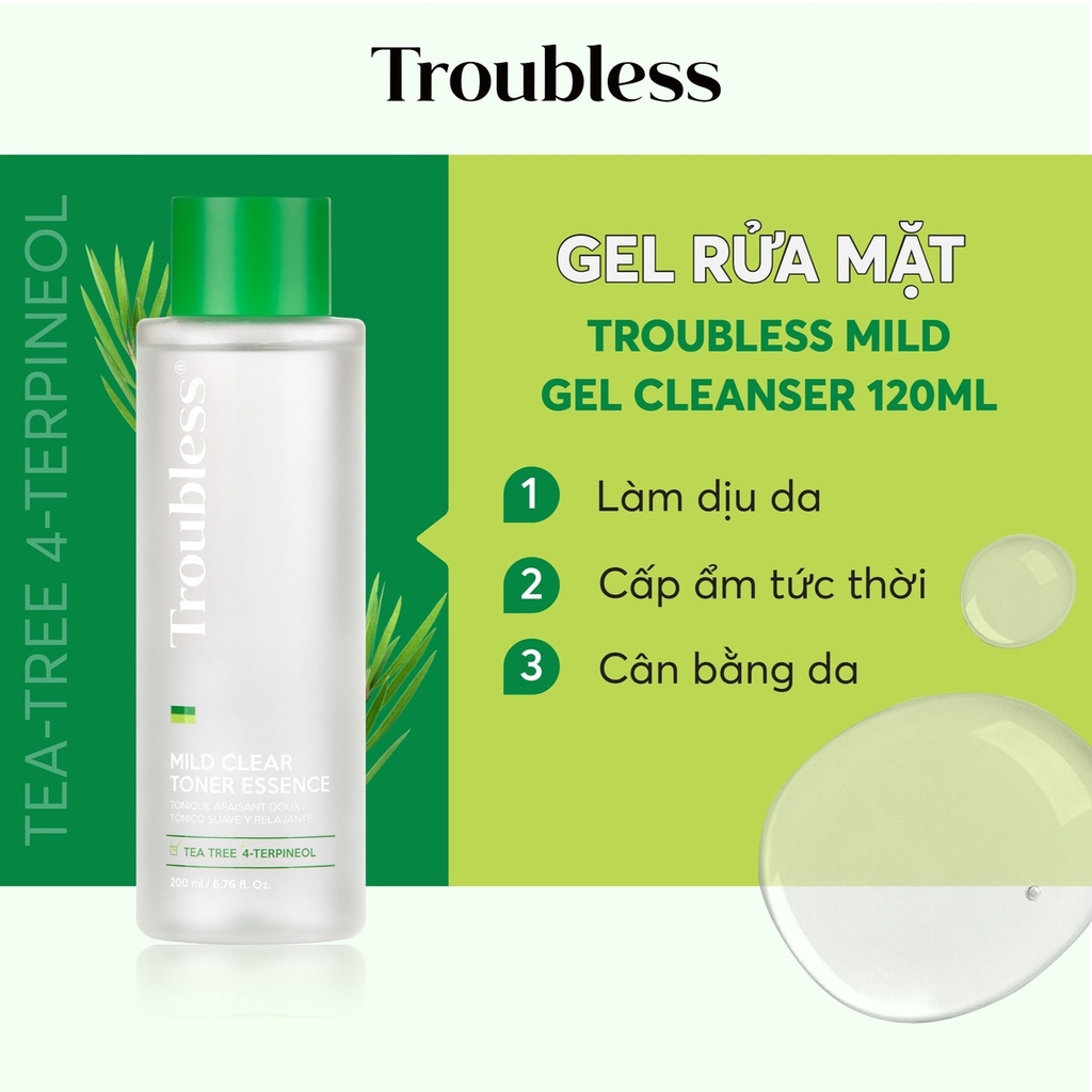 NƯỚC CÂN BẰNG TROUBLESS LÀM DỊU DA TẨY TẾ BÀO CHẾT, SÁNG DA, GIẢM MỤN 200ML