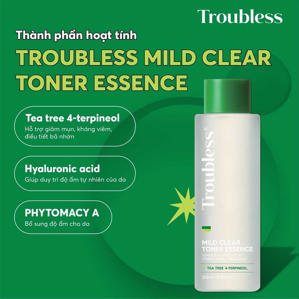 NƯỚC CÂN BẰNG TROUBLESS LÀM DỊU DA TẨY TẾ BÀO CHẾT, SÁNG DA, GIẢM MỤN 200ML