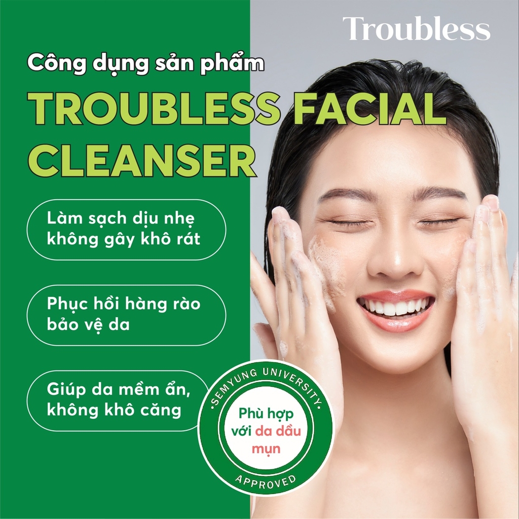 SỮA RỬA MẶT TẠO BỌT TROUBLESS DỊU NHẸ HỖ TRỢ KIỂM SOÁT NHỜN MỤN, LÀM SẠCH SÂU 120ML